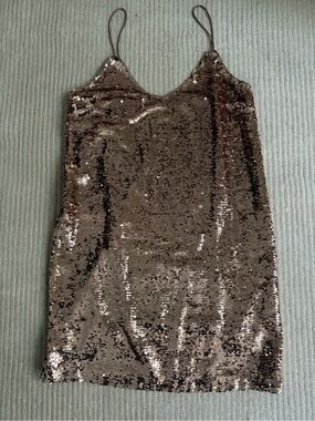 Sequined Slip Mini Dress in Gold